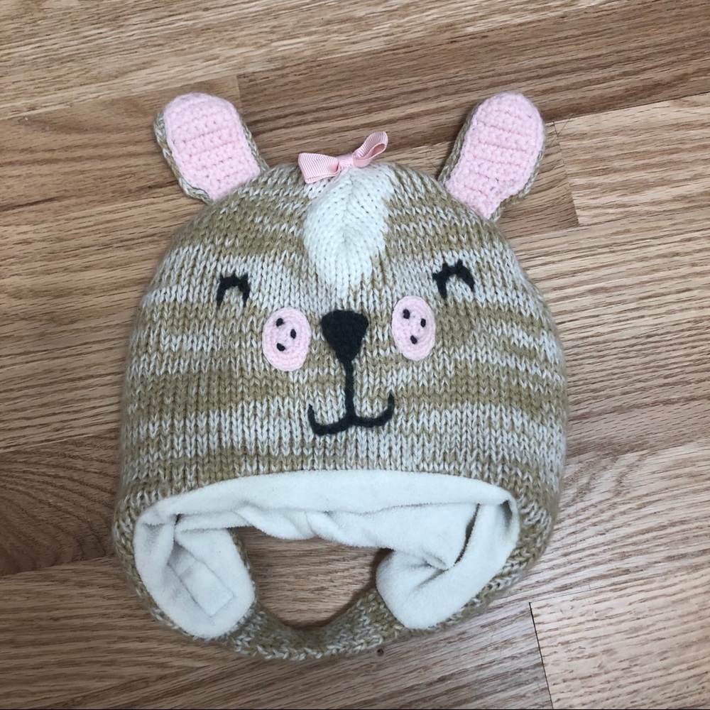 Target Knit Girl Baby Infant Winter Hat Brown Pink Bear Face
